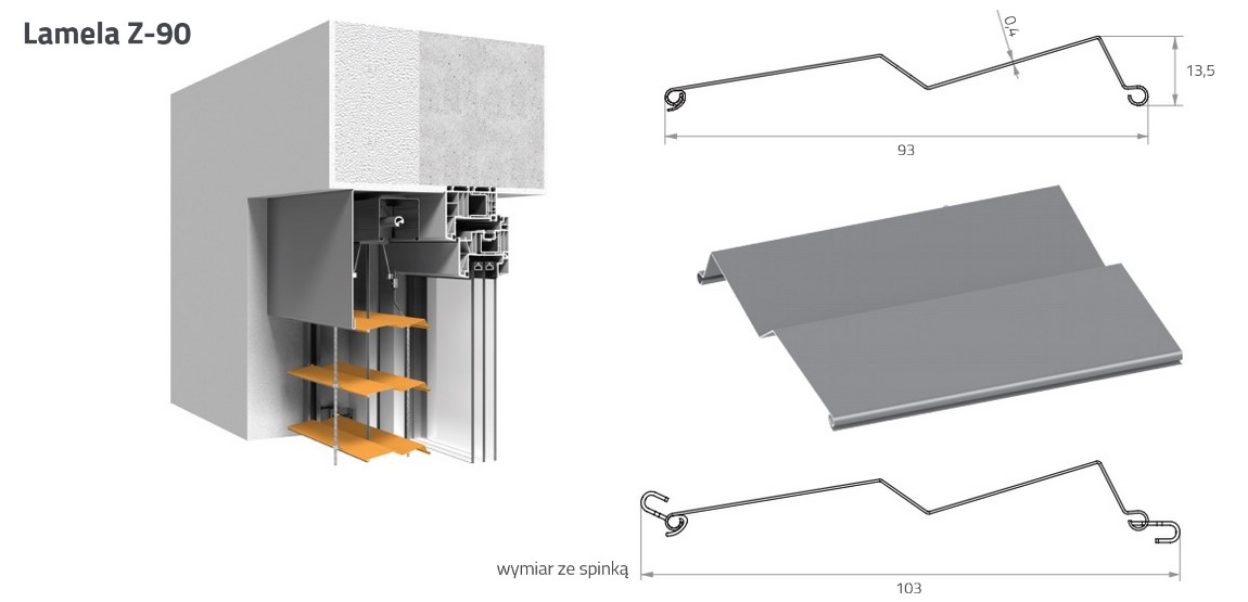 przekrój lamela Z90 fasadowe